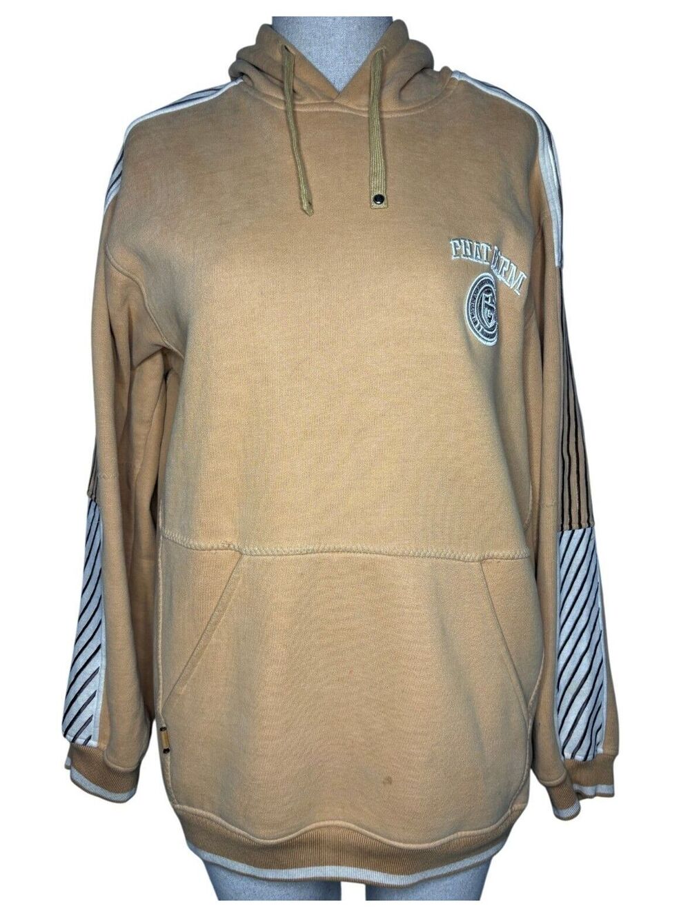 Vintage Y2K Phat Farm Embroidered Crest Hoodie Tan Stripes Size - L